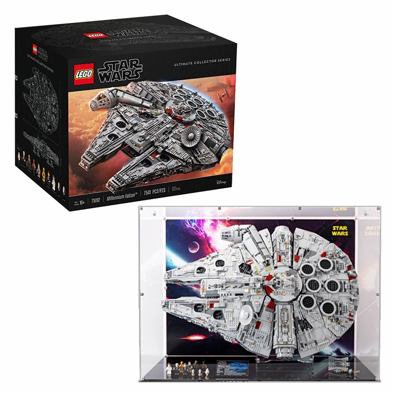 LEGO® 75192 Star Wars_ Millennium Falcon + New Display case (Black Base) with Brackground Bundle (Set of 2)